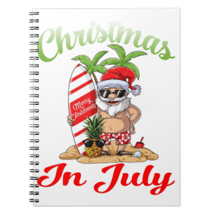 Christmas in July Santa Hawaiian Surfing T Shirt Notebook