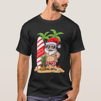 Christmas In July Santa Hawaiian Surfing T Summer T-Shirt