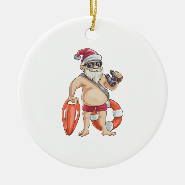 Christmas In July Santa Lifeguard Ceramic Ornament (Front)