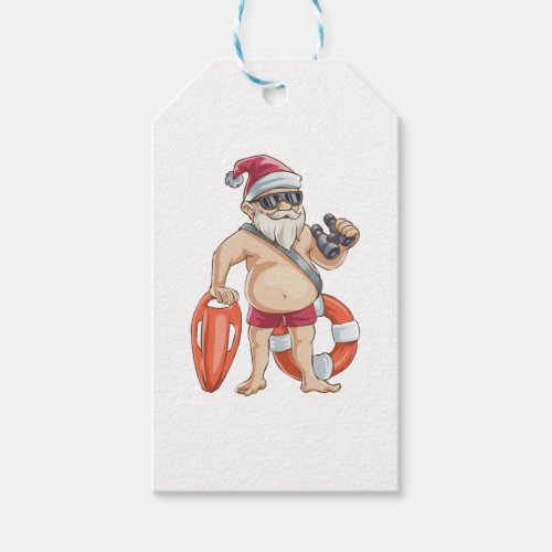 Christmas In July Santa Lifeguard Gift Tags