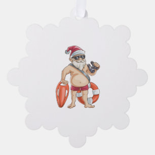 Christmas In July Santa Lifeguard Ornament Card
