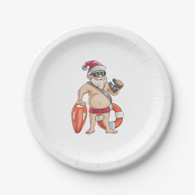 Christmas In July Santa Lifeguard Paper Plates (Front)