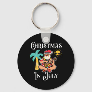 Christmas In July Santa On Beach Independence Day Keychain