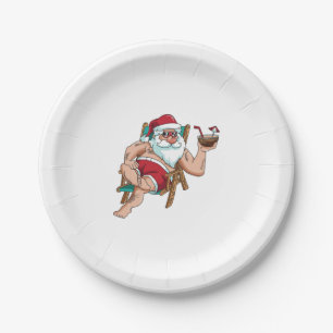 Christmas in July Santa on Beach Independence Day Paper Plates