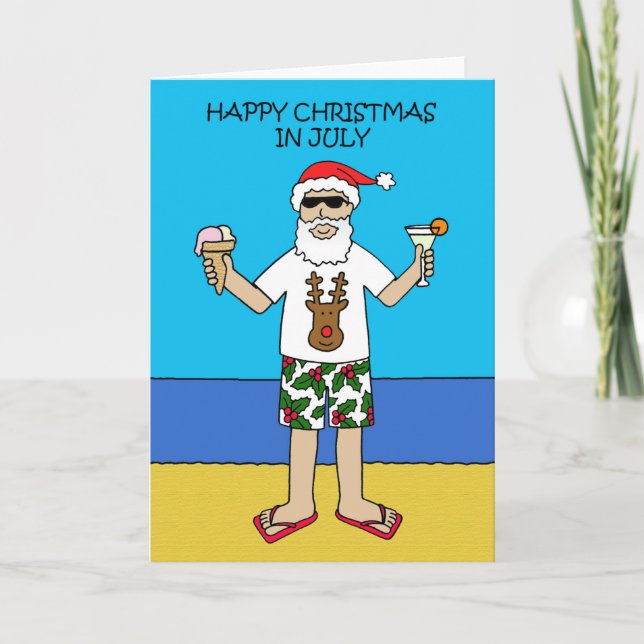 Christmas in July Santa on the Beach Card (Front)