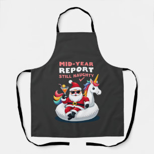Christmas In July Santa on Unicorn Pool Float Stil Apron