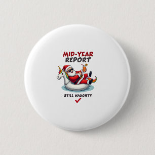Christmas In July Santa on Unicorn Pool Float Stil Button