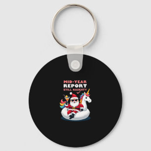 Christmas In July Santa on Unicorn Pool Float Stil Keychain