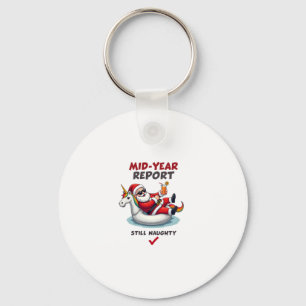 Christmas In July Santa on Unicorn Pool Float Stil Keychain