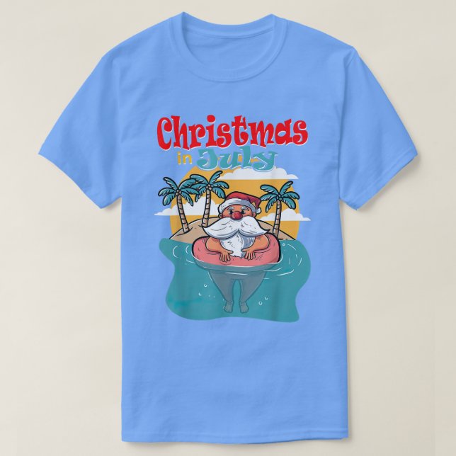 Christmas In July Santa Palm Tree Sun Beach Summer T-Shirt (Design Front)