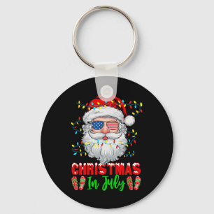 Christmas In July Santa Patriotic Festive Xmas Sum Keychain
