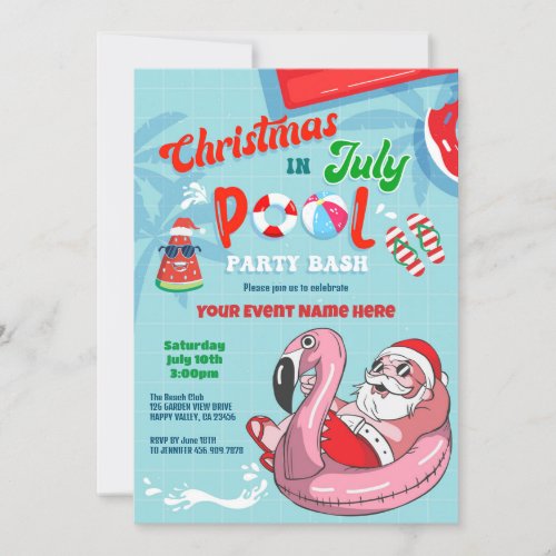 Christmas In July Santa Pool Party Kid Adult Invitation