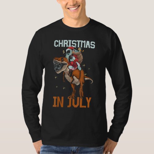 Christmas In July Santa Riding Rex Dinosaur Hawaii T_Shirt