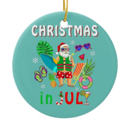 Christmas In July Santa Summer Coast Hawaii Ceramic Ornament
