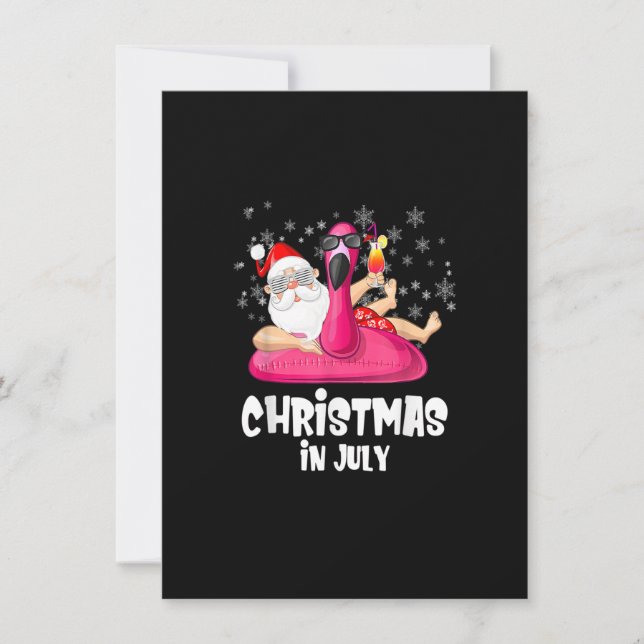 Christmas In July Santa Summer Flamingo Pool Float Invitation (Front)