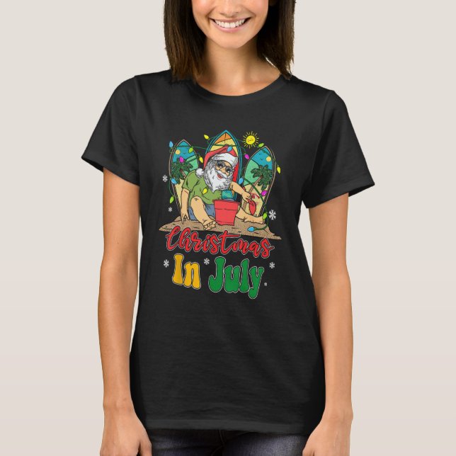 Christmas In July Santa Summer Vacation Beach T-Shirt (Front)