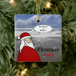 Christmas in July Santa Surf Ceramic Ornament