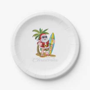 Christmas in July Santa Surf Hawaiian Men Summer Paper Plates