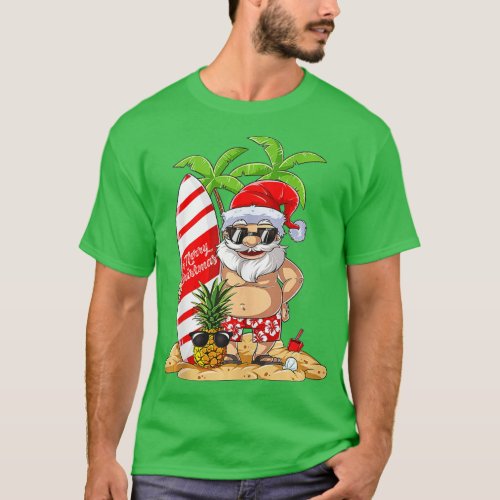 Christmas in July Santa Surf Hawaiian Men Summer S T_Shirt