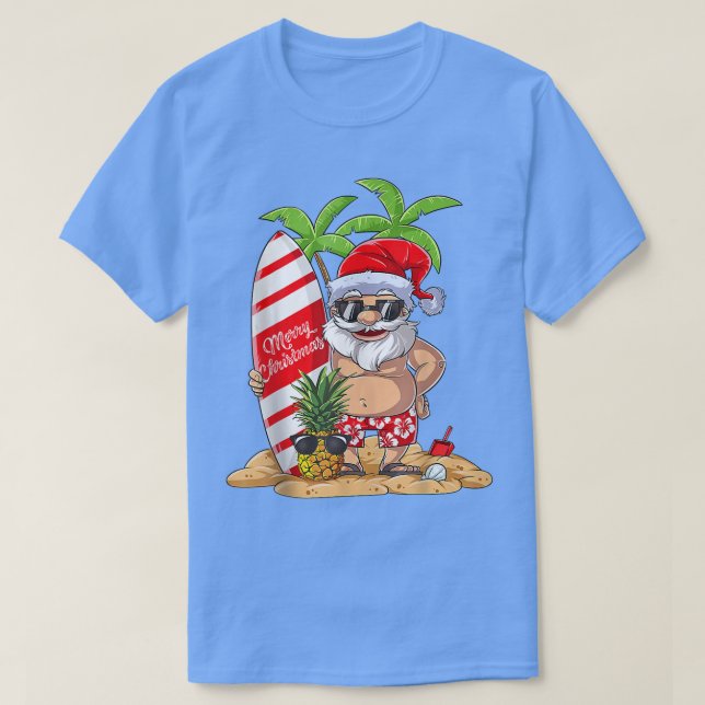 Christmas In July Santa Surf Hawaiian Summer Surfi T-Shirt (Design Front)