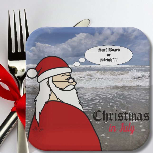 Christmas in July Santa Surf Paper Plates (Creator Uploaded)