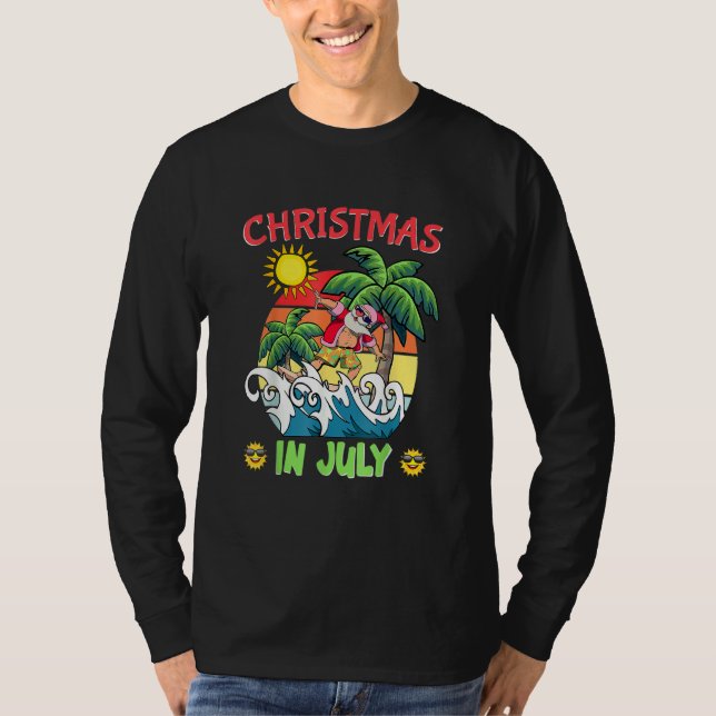 Christmas In July   Santa Surfing Summer Beach Vac T-Shirt (Front)