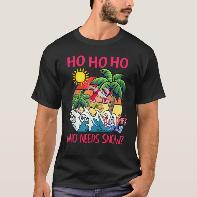 Christmas In July  Santa Surfing Summer Beach Vaca T-Shirt (Front)