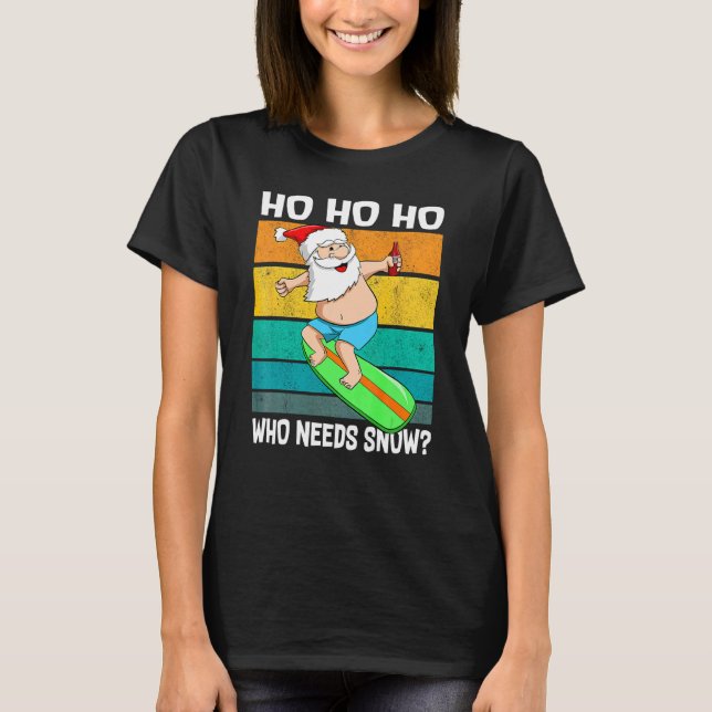 Christmas In July  Santa Surfing Summer Beach Vaca T-Shirt (Front)