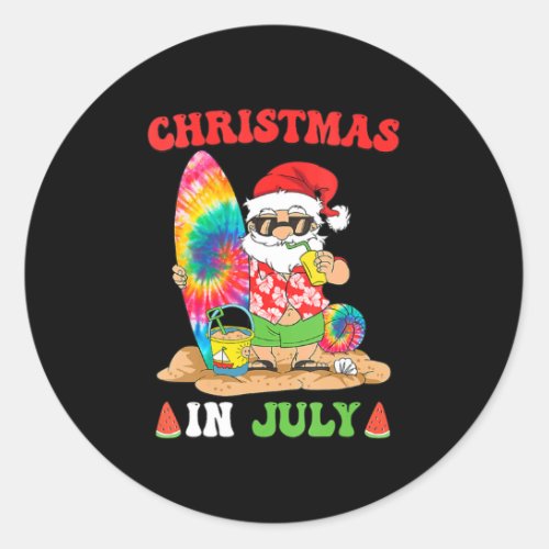 Christmas In July Santa Tie Dye Summer Surf Surfin Classic Round Sticker