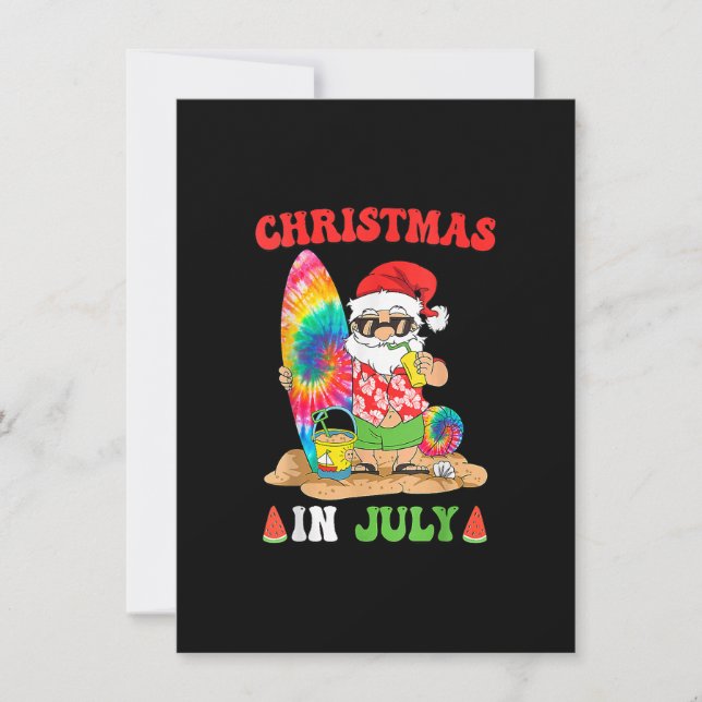 Christmas In July Santa Tie Dye Summer Surf Surfin Invitation (Front)