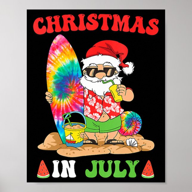 Christmas In July Santa Tie Dye Summer Surf Surfin Poster (Front)