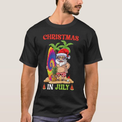 Christmas In July Santa Tie Dye Summer Surf Surfin T_Shirt