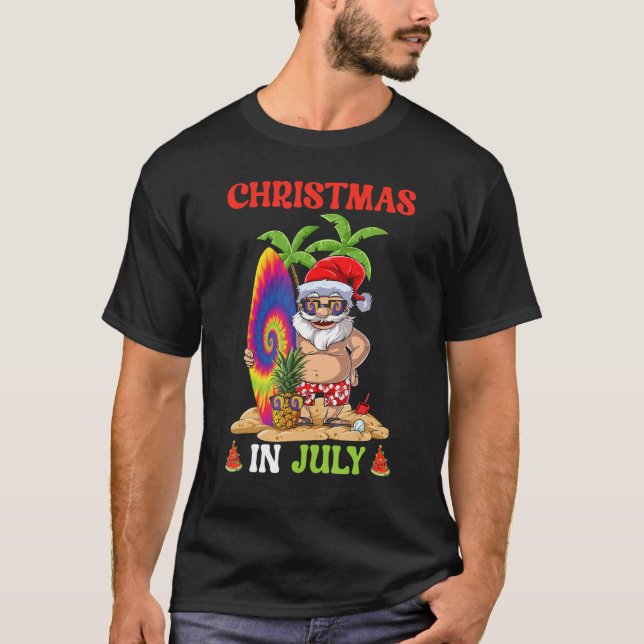 Christmas In July Santa Tie Dye Summer Surf Surfin T-Shirt (Front)