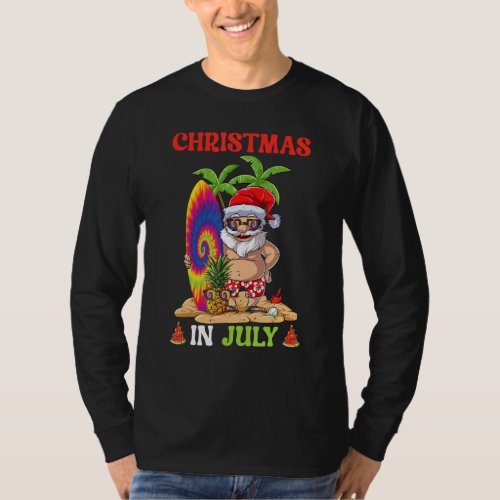 Christmas In July Santa Tie Dye Summer Surf Surfin T_Shirt