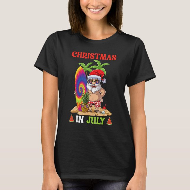 Christmas In July Santa Tie Dye Summer Surf Surfin T-Shirt (Front)