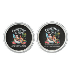 Christmas in July Santa Vacation Drink Cufflinks