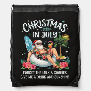 Christmas in July Santa Vacation Drink Drawstring Bag