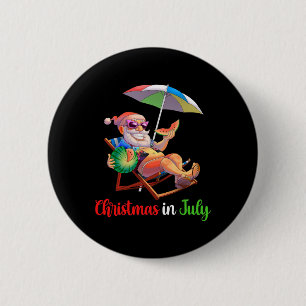 Christmas In July Santa Watermelon Tropical Hawaii Button
