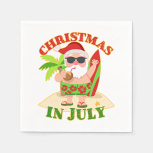 Christmas in July Santa with Surfboard Napkins