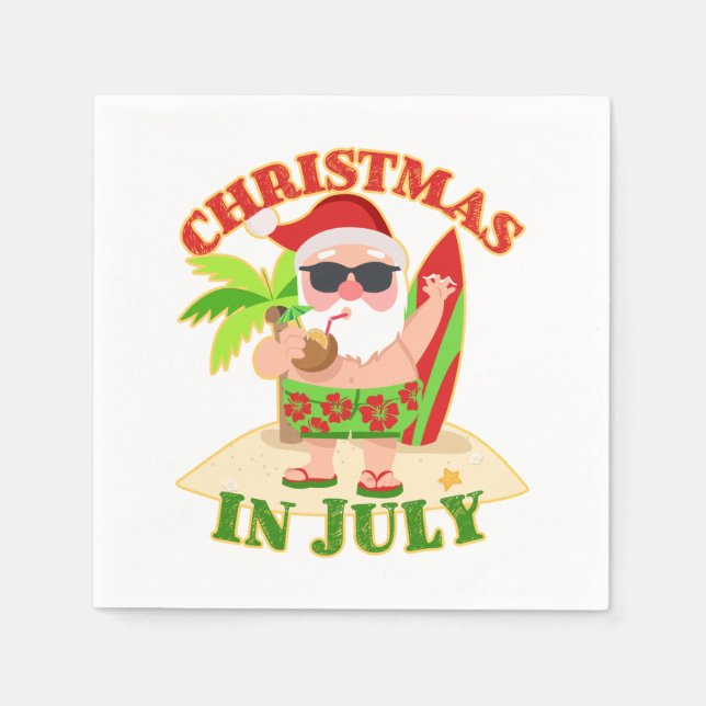 Christmas in July Santa with Surfboard Napkins (Front)
