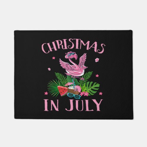 Christmas In July Shirt Flamingo Funny Summer Gift Doormat