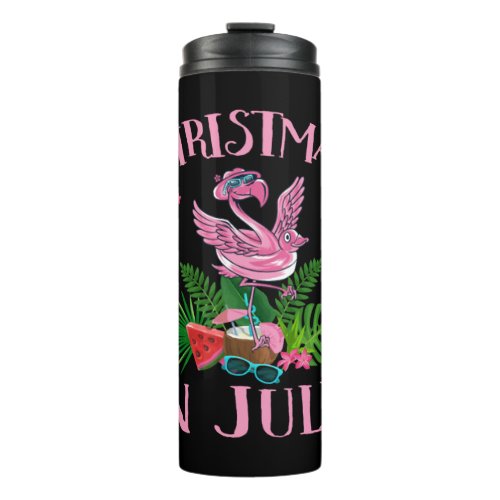 Christmas In July Shirt Flamingo Funny Summer Gift Thermal Tumbler