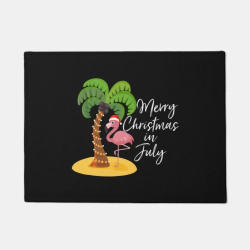 Christmas In July Shirt Funny Flamingo in Santa Doormat