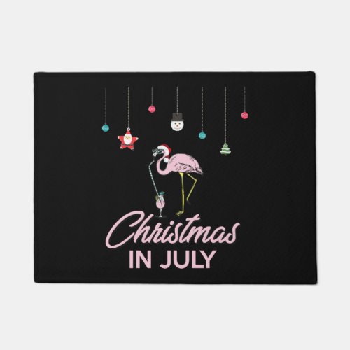 Christmas In July Shirt  Funny Flamingo in Santa Doormat