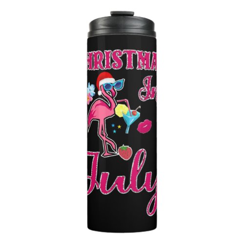 Christmas In July Shirt _ Funny Flamingo In Santa Thermal Tumbler