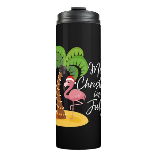 Christmas In July Shirt Funny Flamingo in Santa Thermal Tumbler