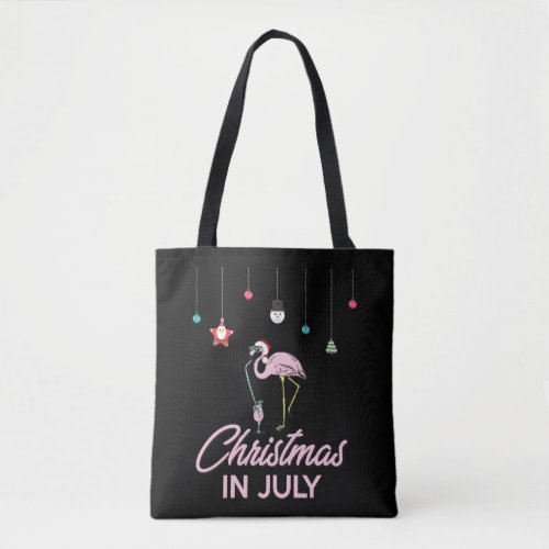 Christmas In July Shirt  Funny Flamingo in Santa Tote Bag