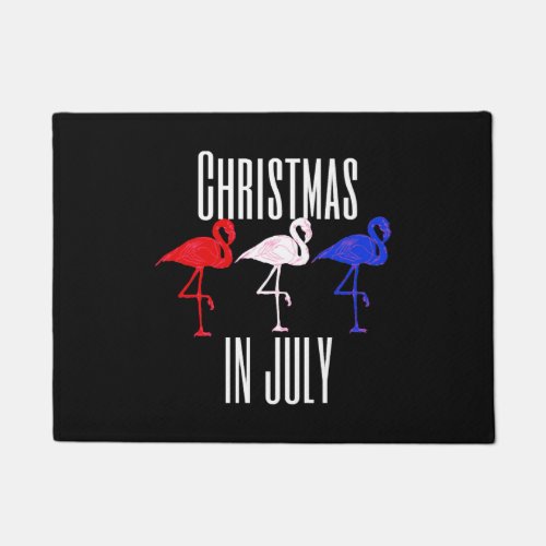 Christmas In July Shirt Funny Flamingos in Red Doormat