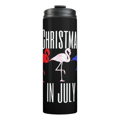 Christmas In July Shirt Funny Flamingos in Red Thermal Tumbler