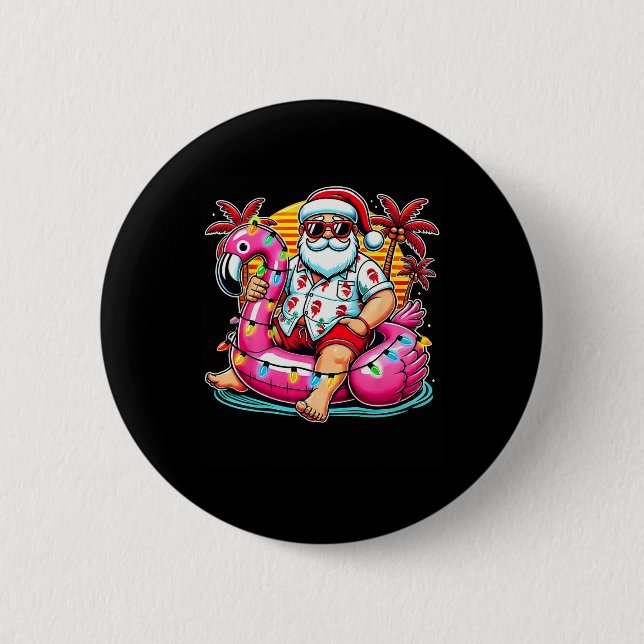Christmas In July Shirt Santa Flamingo Float Summe Button (Front)